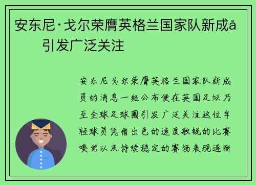 安东尼·戈尔荣膺英格兰国家队新成员引发广泛关注 安东尼·戈尔荣膺英格兰国家队新成员引发广泛关注